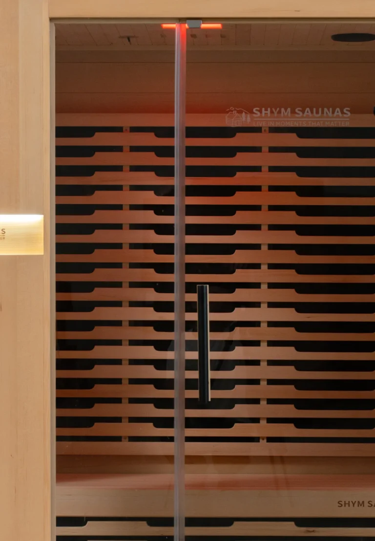 Canadian hemlock cabin of the Aura Infrared Sauna 3 Person, close up