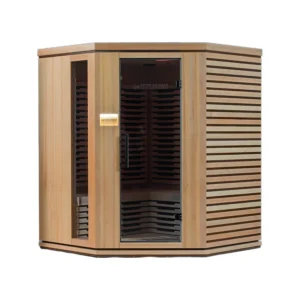 Aura Infrared Sauna 4 Person Premium with grey tinted glass door, front view