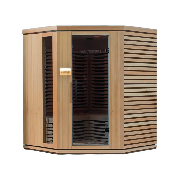 Aura Infrared Sauna 4 Person Premium with grey tinted glass door, front view