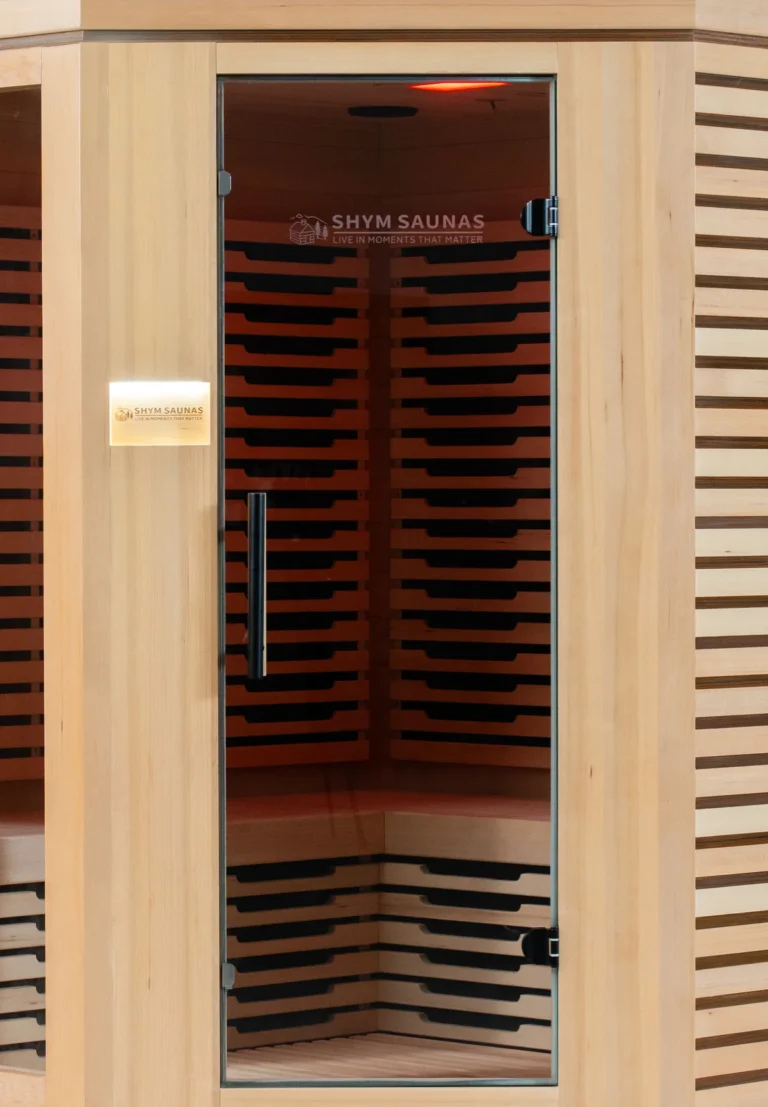 Canadian hemlock cabin of the Aura Infrared Sauna 4 Person, close up