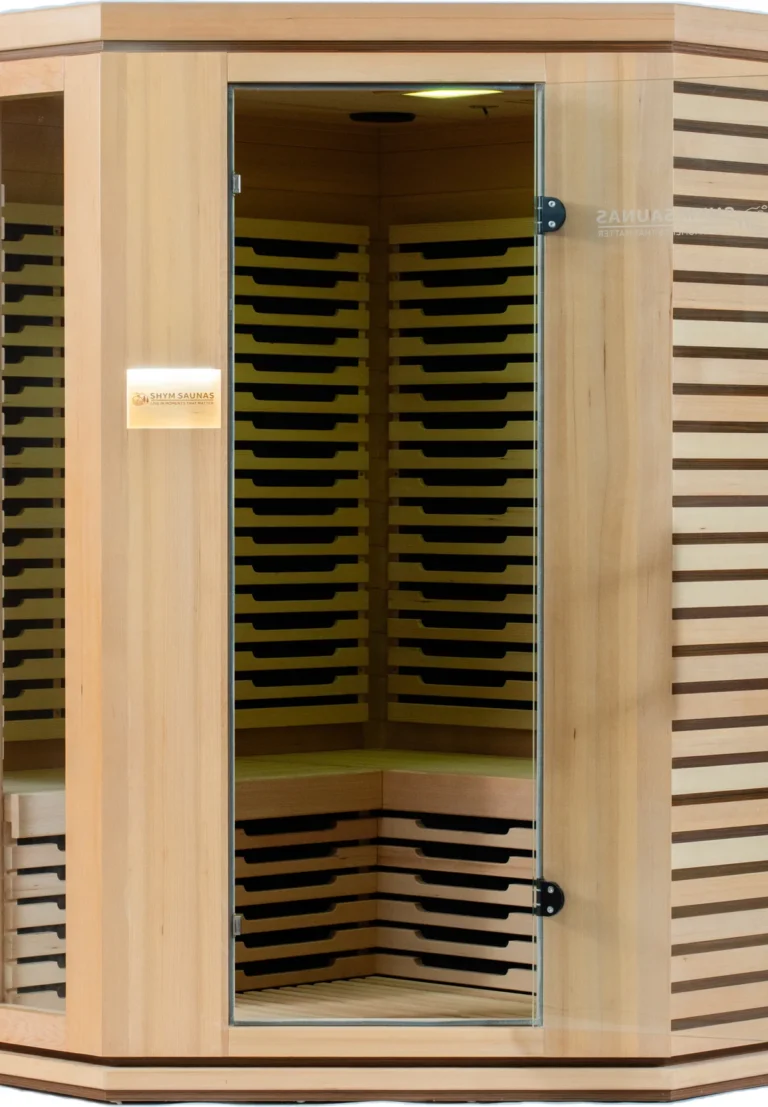 Aura Infrared Sauna 4 Person with green colour lighting, door detail