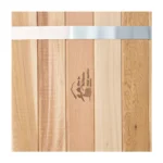 Western red cedar staves with the Shym Saunas brand mark