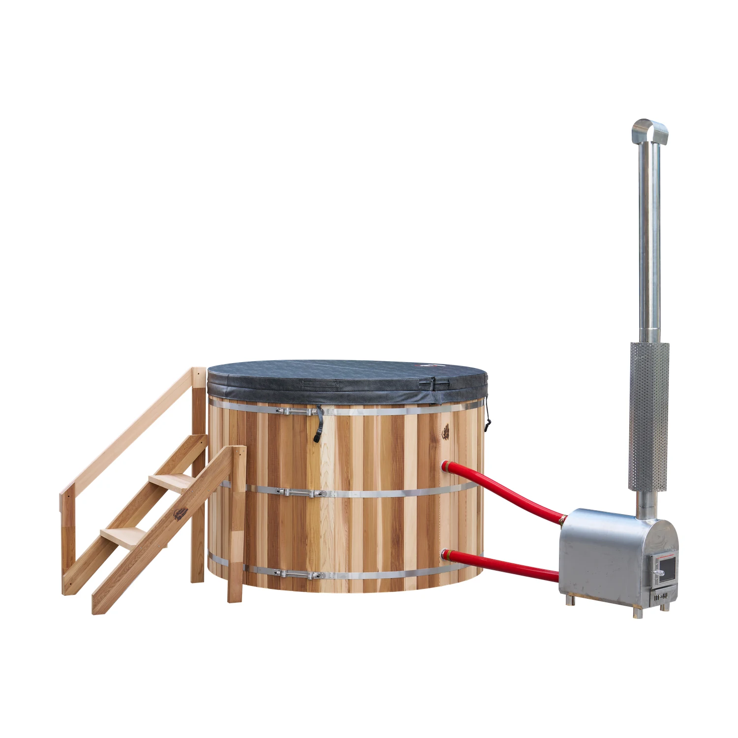 Cedar hot tub with the insulated thermal cover fitted
