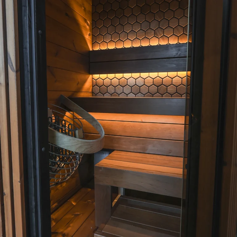 Leil Viva 120 sauna interior through the glass door