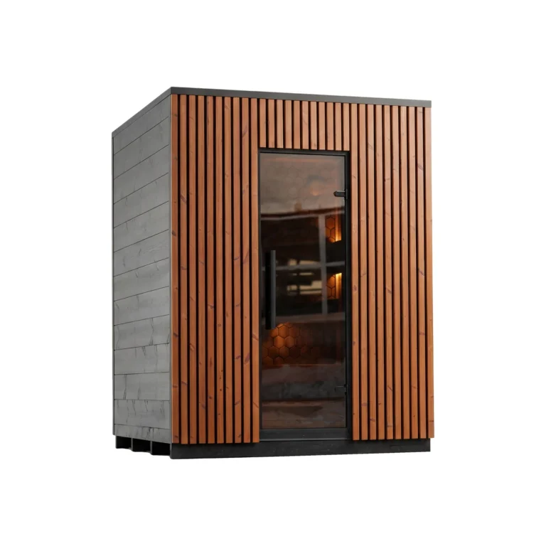 Leil Viva 180 outdoor sauna, angled view