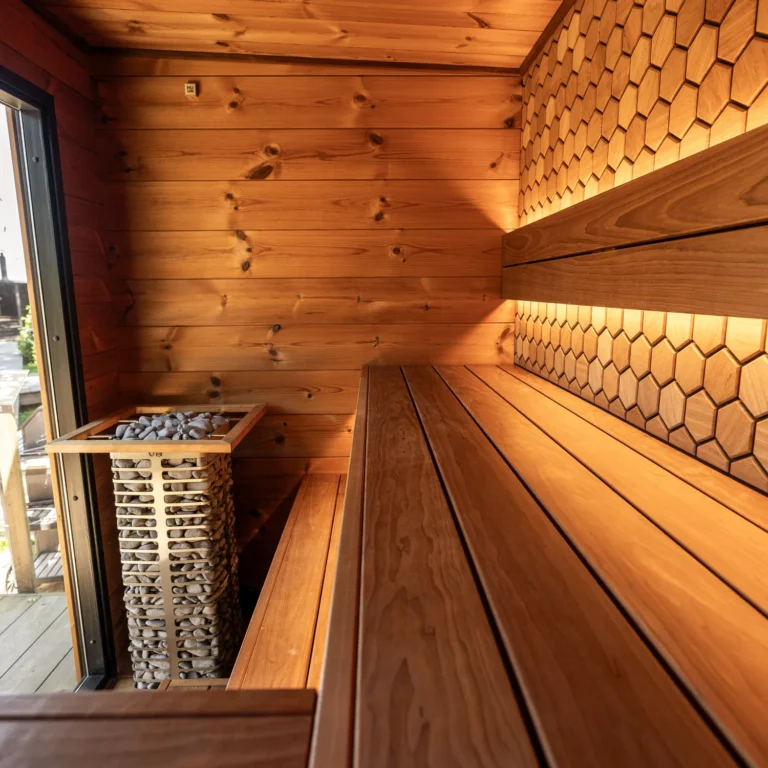 Leil Viva 250 sauna heater and L shape bench