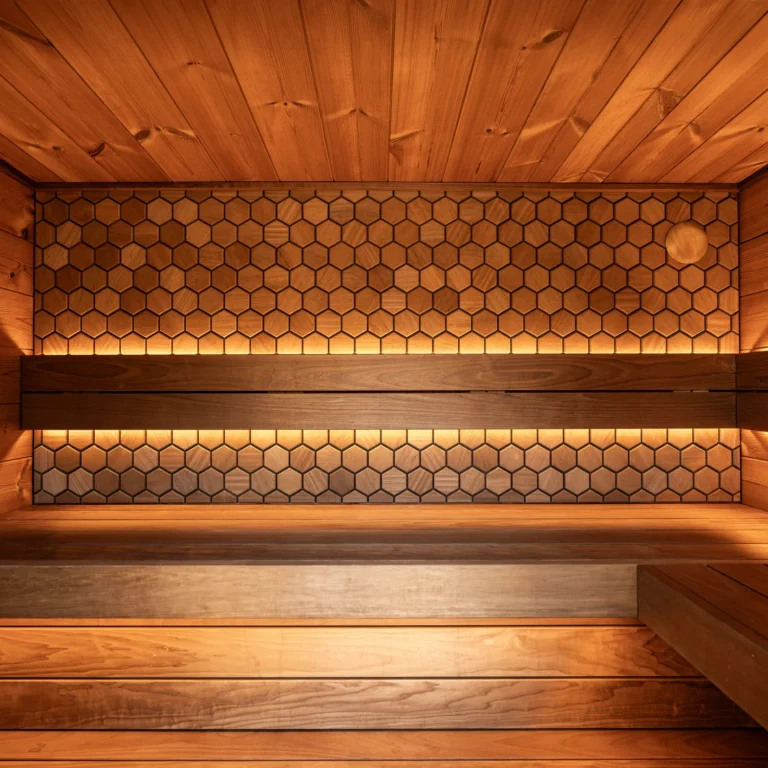 Leil Viva 250 sauna interior with L shape bench