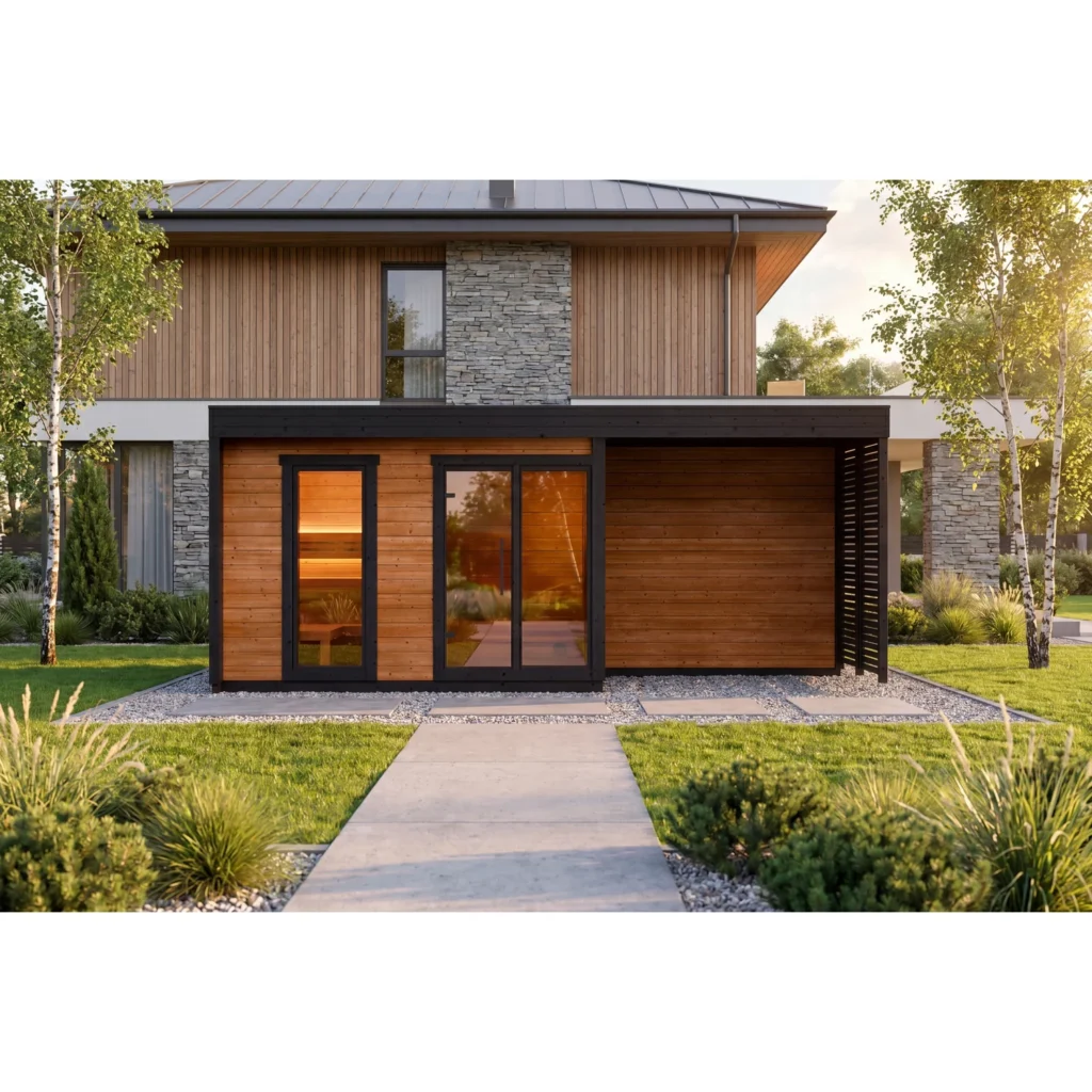 Leil Patio L Plus outdoor sauna - lifestyle