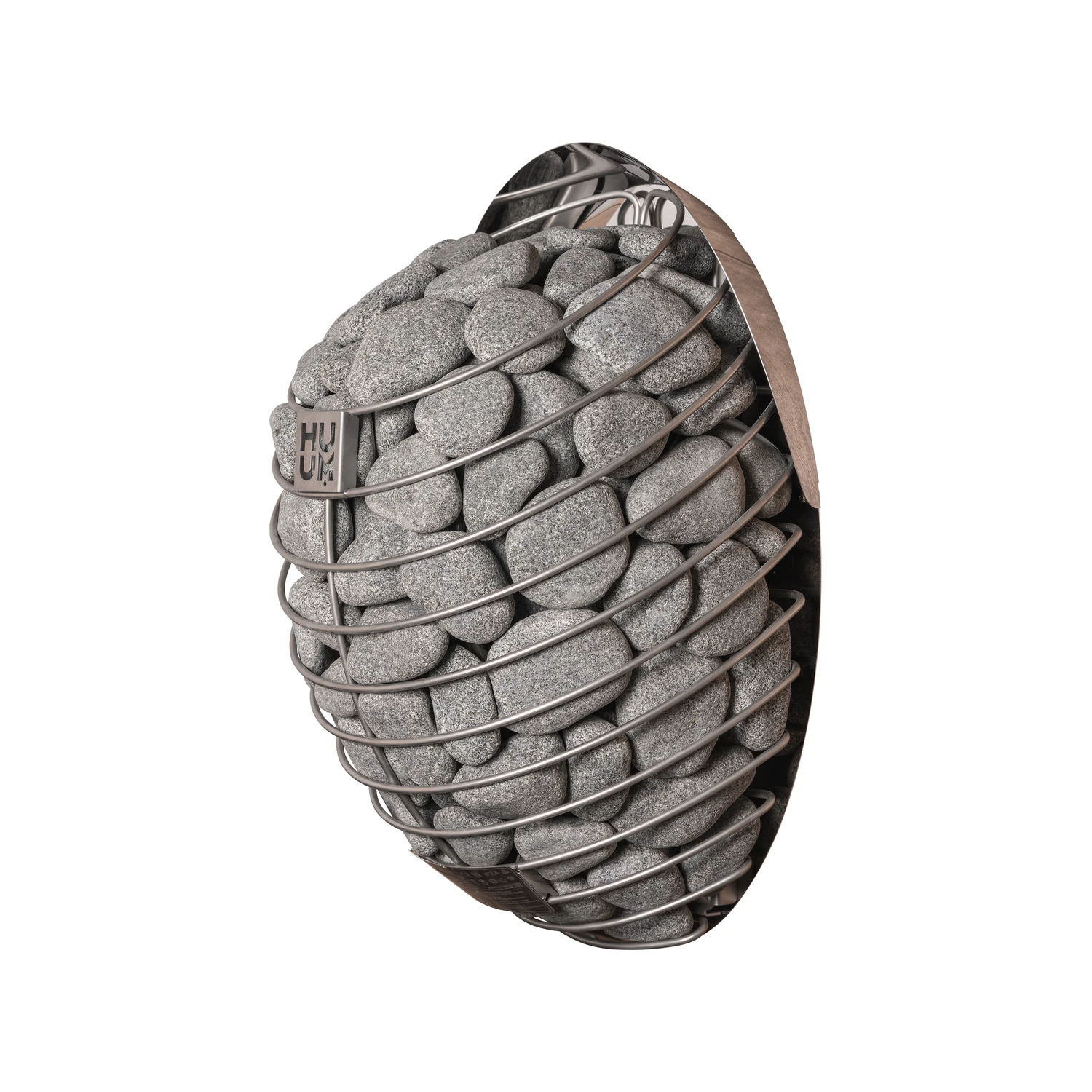 Side view of the HUUM DROP electric sauna heater showing its rounded drop shape