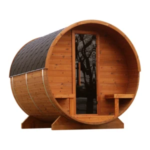 Leil® Lerra PLUS (Up to 6 Person) MADE IN EUROPE Outdoor Barrel Sauna with Terrace Thermo Pine