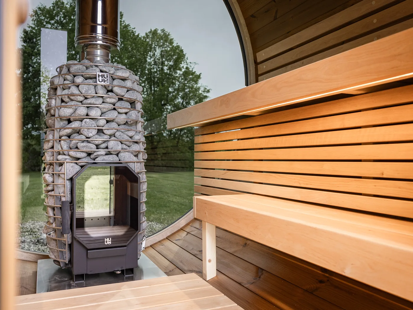 Wood burning stove with stone jacket inside the Lerra Plus