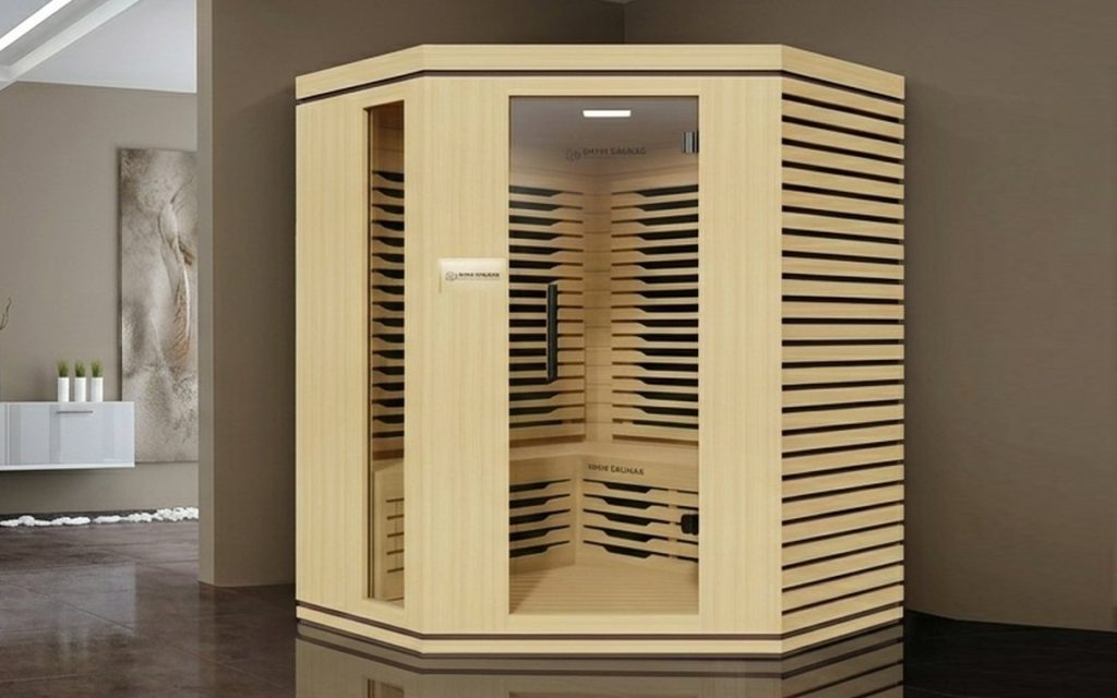 SHYM Aura 4 Person infrared sauna in a modern living room