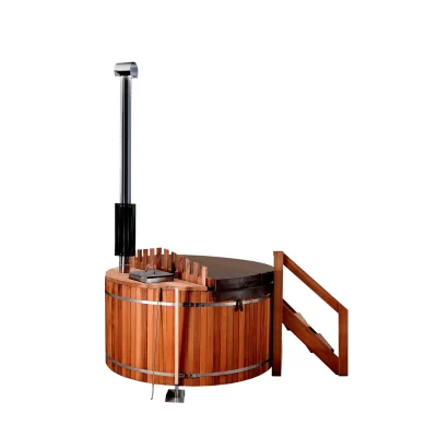 Outdoor Cedar or Thermowood Hot Tub With Internal Firewood Heater and Cover